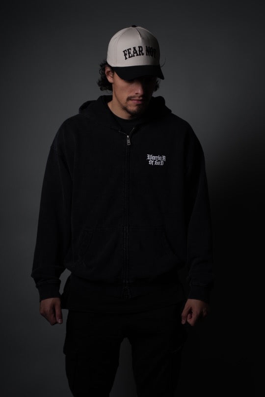 Warrior of God Zip Up Hoodie - Washed Black