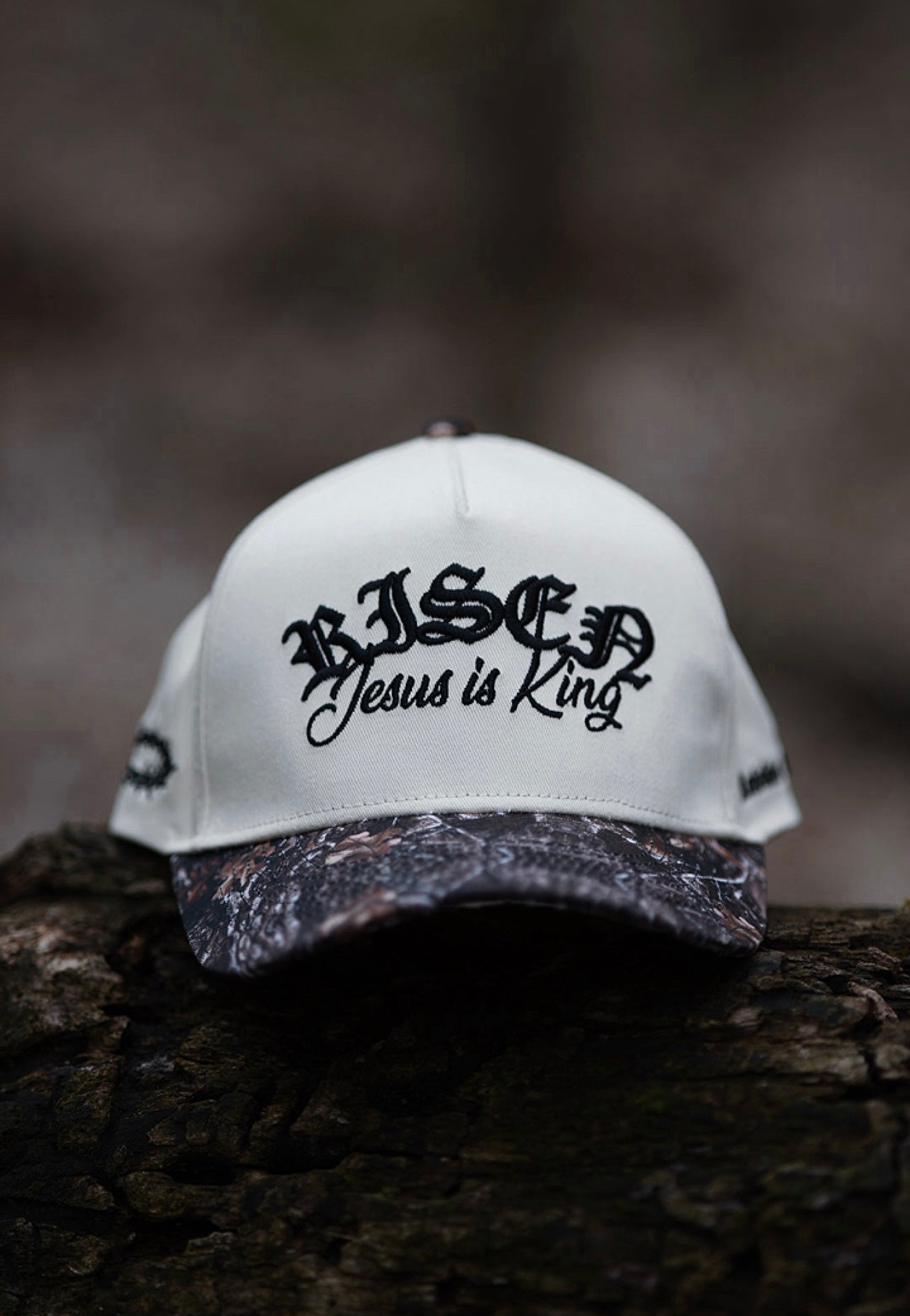RISEN - “PREMIUM” SnapBack - Cream/ Woodland Camo